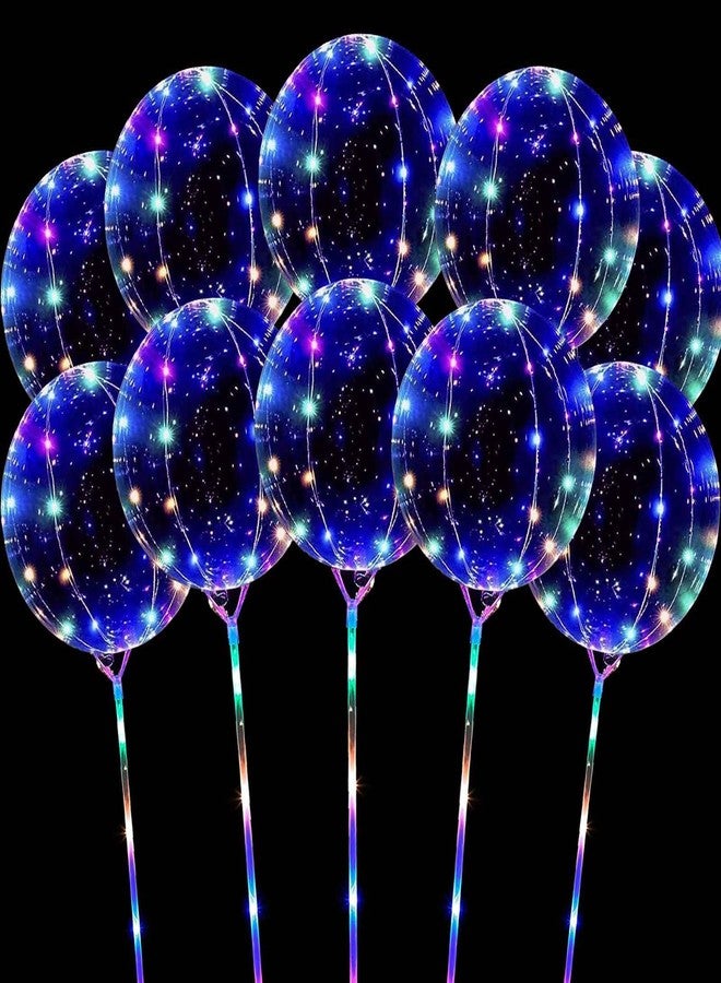 Hokoad 10 Pack LED Balloons with Sticks, 15Pcs 20 Inch Clear Bobo Balloons Light Up Helium Glow Bubble Balloon Lights for Party Supplies Valentines Decor (Colorful) - Image 1